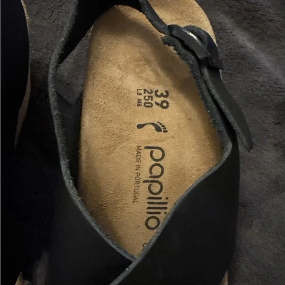NWOT Papillio Black Leather "Samira" Wedge Sandals, Size 39, Narrow Width. - Picture 6 of 6